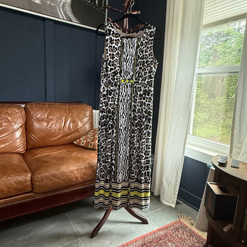 Ruby Rd. PL Black & Tan Animal Print Smooth Stretch Knit Maxi Dress